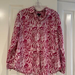 Talbots petite floral pink and white button down